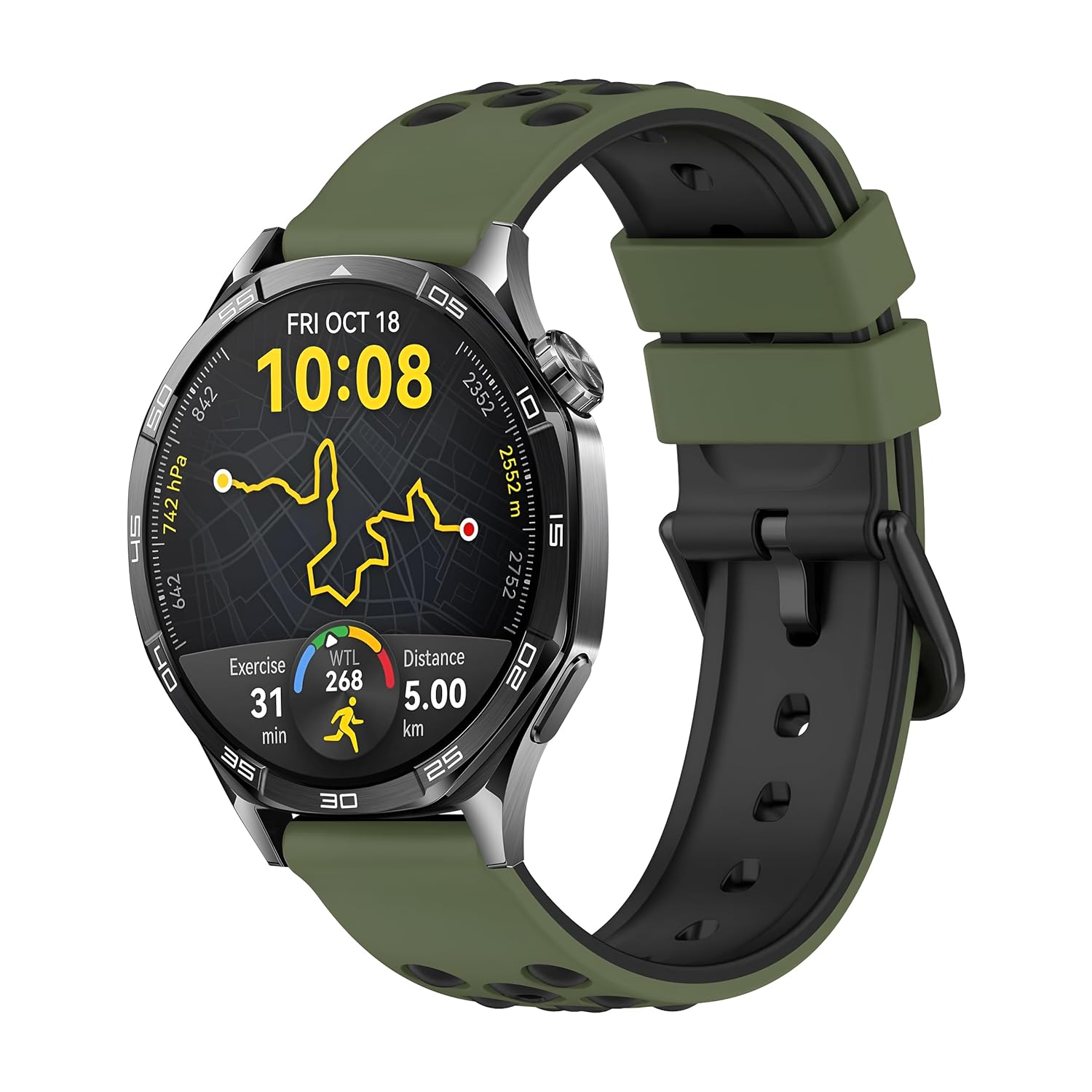 Teknoft 22mm ile Uyumlu Saatler için Çift Renkli Benekli Model 46mm Silikon Kordon HUAWEI Watch (GT5 Pro/GT5/GT4/Watch 4 Pro/GT3/GT3 Pro/GT2/GT2 Pro) Galaxy Watch (Gear S3/Watch 46mm) (Haki-Siyah)
