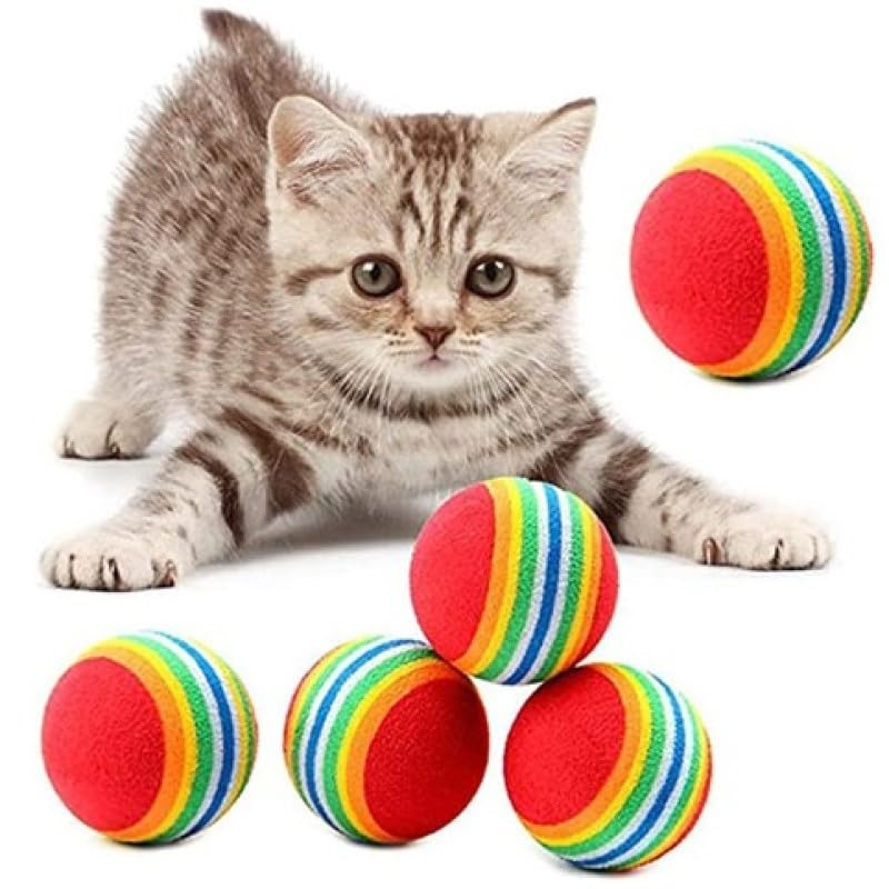 Gökkuşağı Renkli Kedi Oyun Topu, 2 Adet, Yumuşak Dokulu, Diş Temizleyici