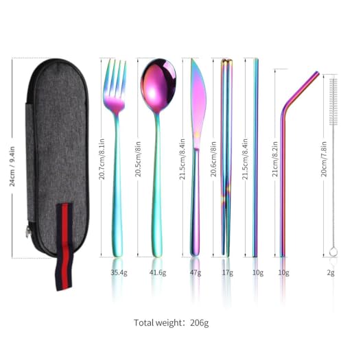 Valkyrie 8 Parça Çantalı Yolculuk Çatal Bıçak Kaşık Pipet Chopstick Seti Kamp Okul Ofis Tatil Paslanmaz Çelik Renkli