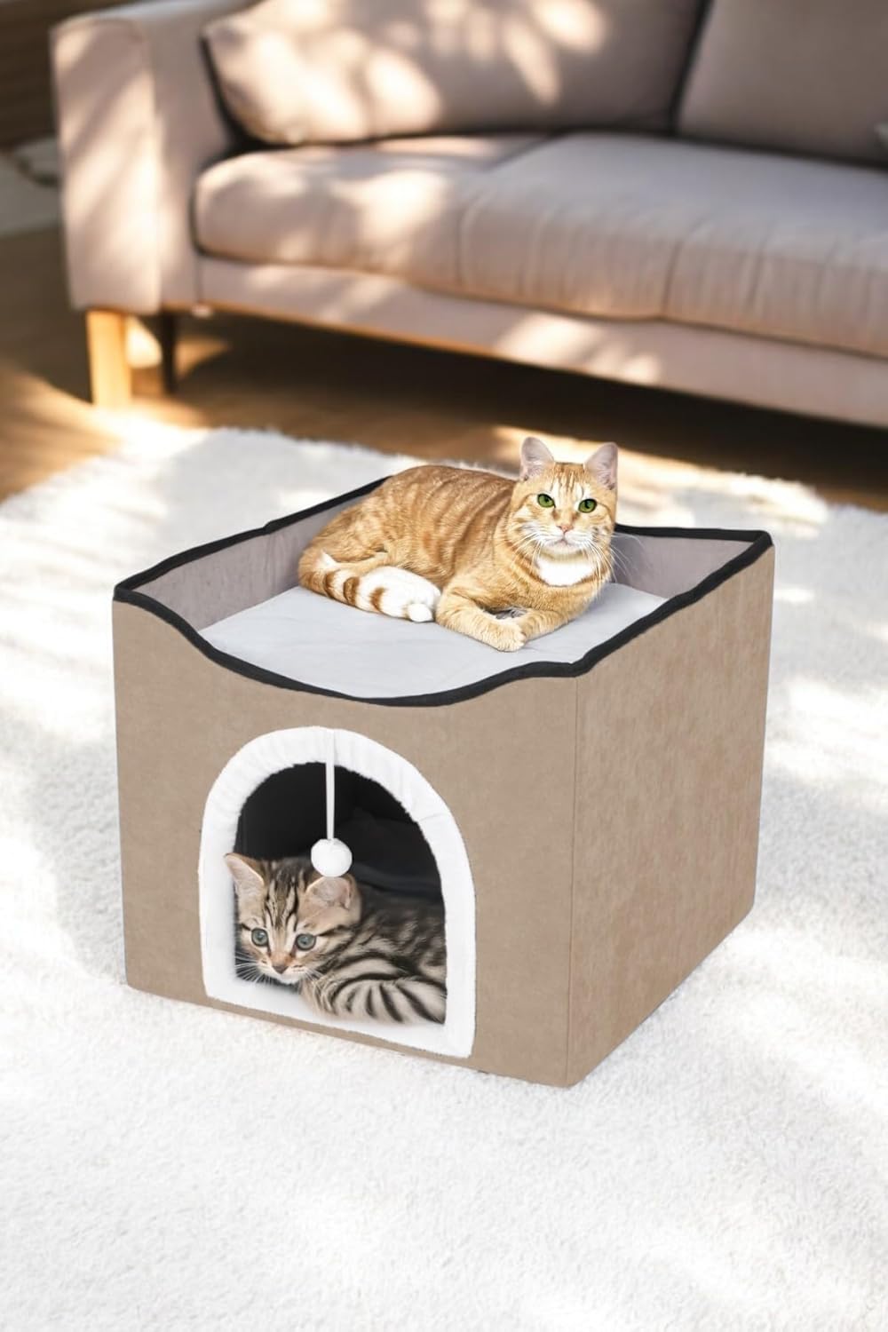 TİNEKE Sevimli Katlanır Taşınabilir Çok Fonksiyonlu Kapalı Kedi Evi Yatağı KAHVERENGİ