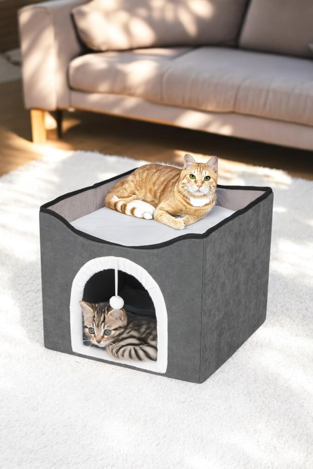 TİNEKE Sevimli Katlanır Taşınabilir Çok Fonksiyonlu Kapalı Kedi Evi Yatağı FÜME