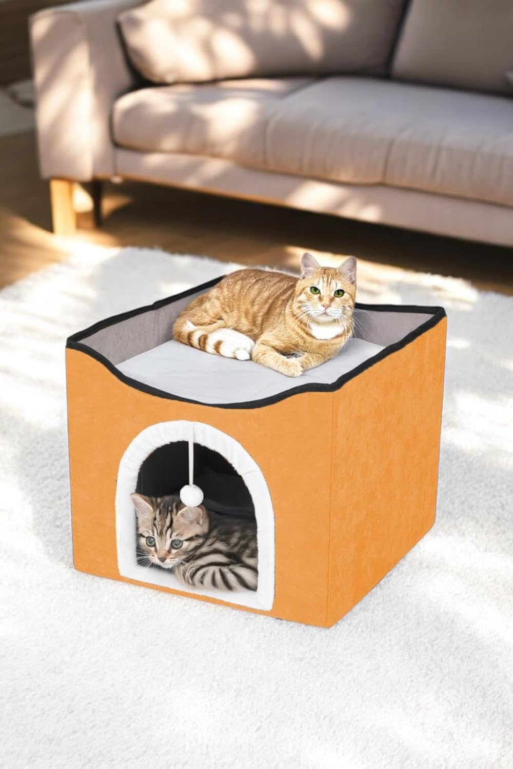 TİNEKE Sevimli Katlanır Taşınabilir Çok Fonksiyonlu Kapalı Kedi Evi Yatağı TURUNCU