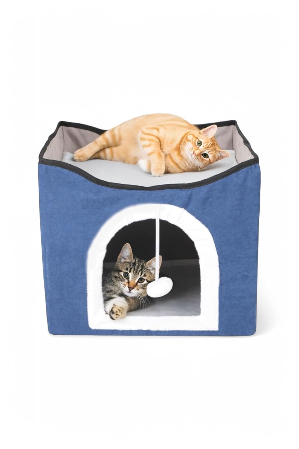 TİNEKE Sevimli Katlanır Taşınabilir Çok Fonksiyonlu Kapalı Kedi Evi Yatağı LACİVERT