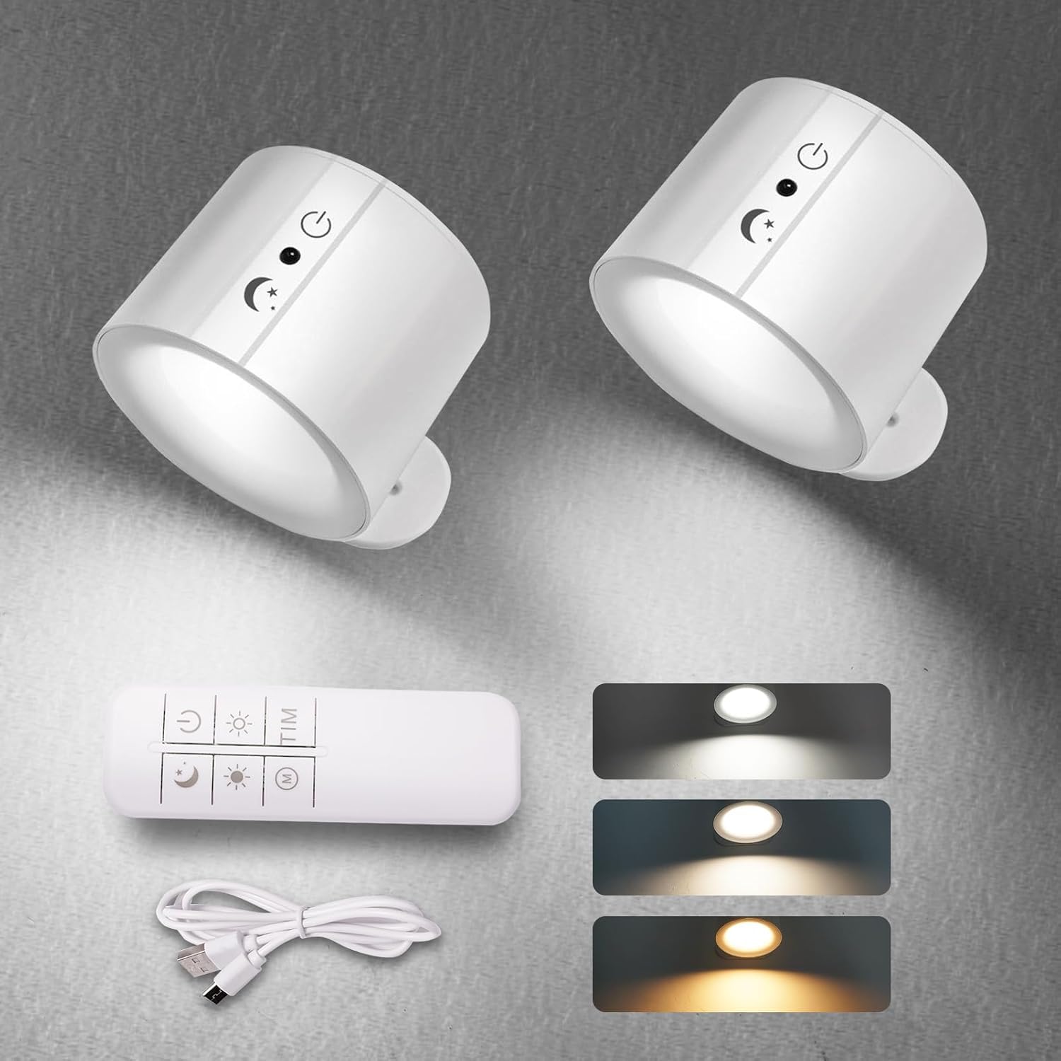 Nekuba Duvar Lambası,1 Adet,3000mAh USB Şarj Edilebilir Pilli LED Duvar Aplikleri, 3 Renk Sıcaklığı ve Parlaklık Kısılabilir Dokunmatik ve Uzaktan Kumanda, Kablosuz Duvara Monte Okuma Lambası Işığı