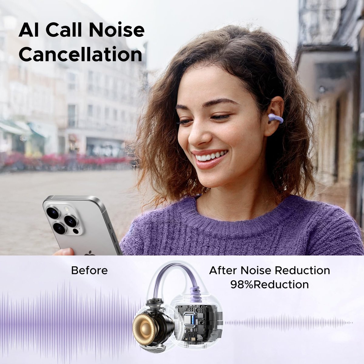 UGREEN Açık Kulak Kablosuz Kulaklık Bluetooth 5.4, ENC ile 12 mm Sürücü Spor Kulaklık, 30 Saat Çalma Süresi için Hızlı Şarj, iPhone Android ve Bluetooth Cihazları ile Uyumlu, Koşu için Uygun