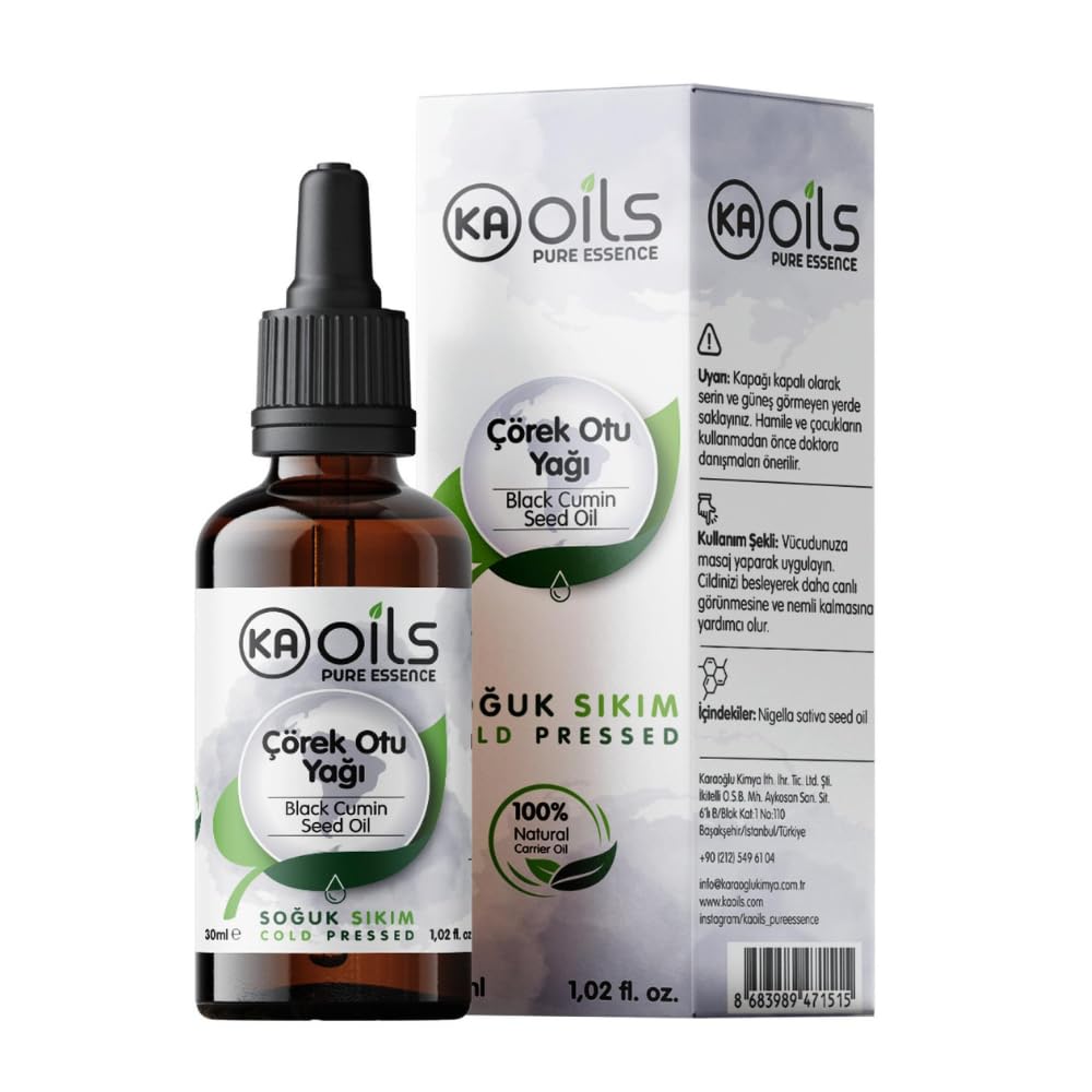 KAOils Çörek Otu Yağı (Nigella Sativa - Black Cumin Seed Oil) 30 ml - Cilt ve Saç Bakımı İçin İdeal -%100 Doğal ve Saf Gıda Kalite - Soğuk Sıkım