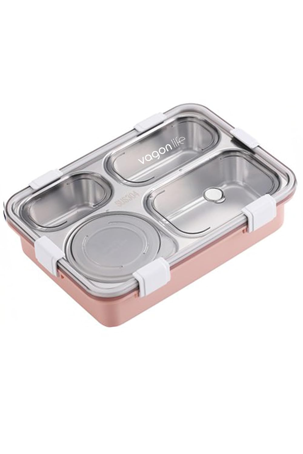 Vagonlife Büyük Ebat 850 ML (Paslanmaz Çelik Tek Kat Dört Bölmeli Çorba Kaseli Lunch Box Yeni Nesil Sefer Tası -FFLBOX50433 Pudra
