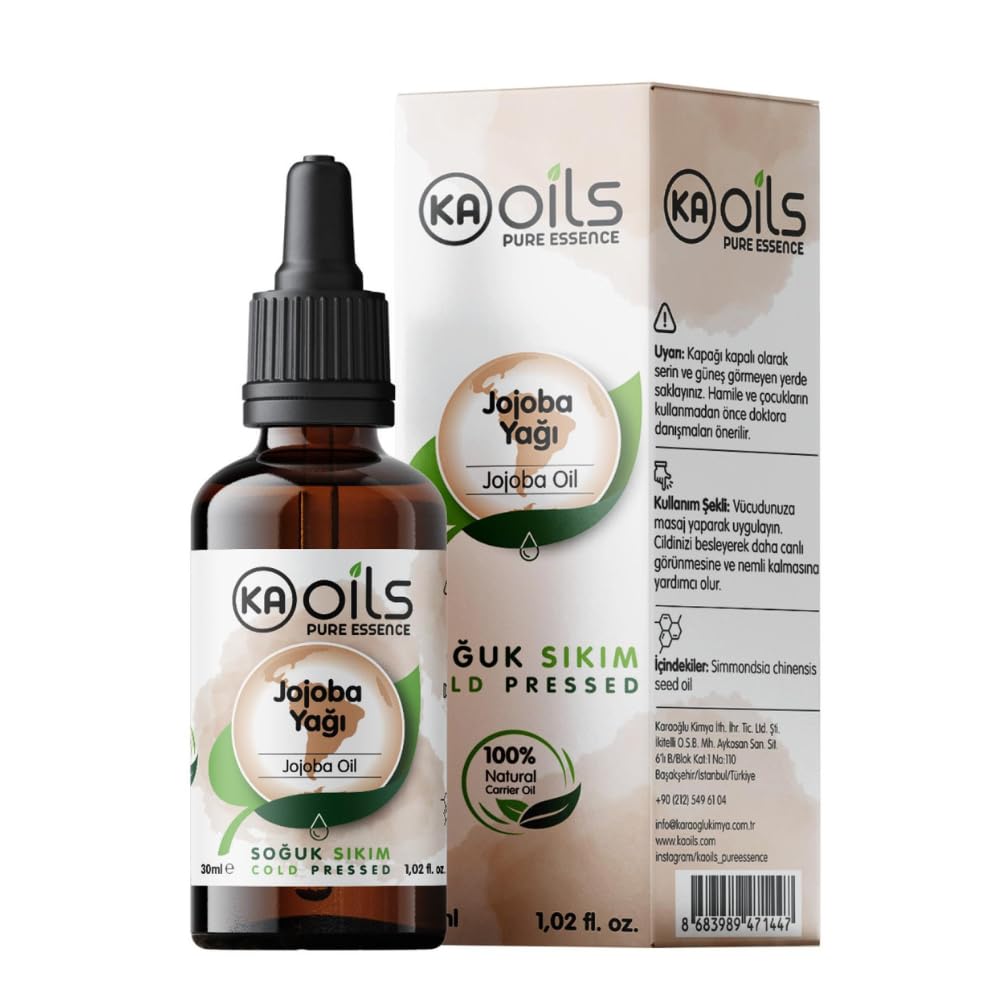 KAOils Jojoba Yağı 30 ml - Doğal ve Saf Soğuk Sıkım | Simmondsia Chinensis Oil | Aromaterapi Masaj Yağı, Cilt ve Saç Bakımı İçin İdeal