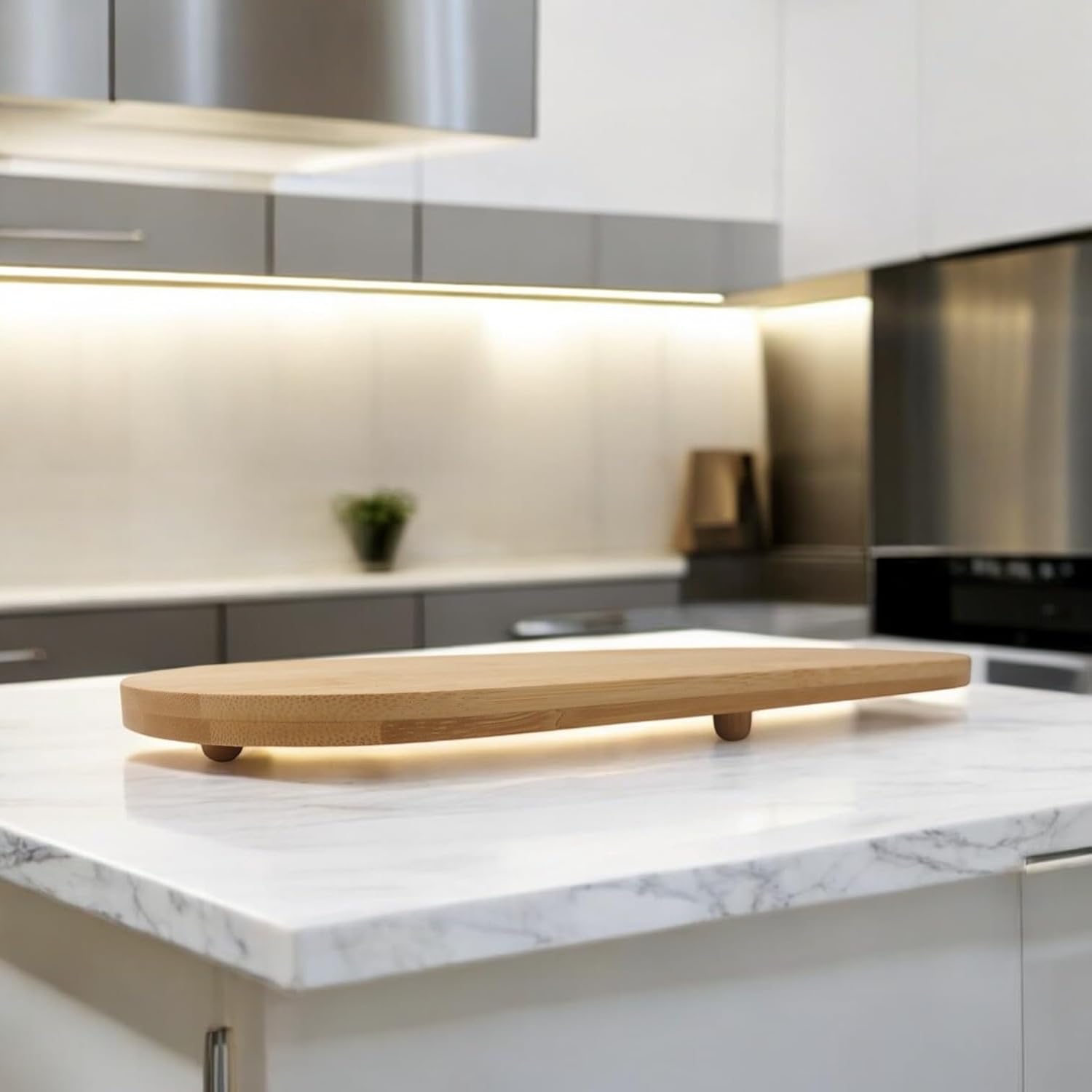 Deconox Ayaklı Bambu Sunum Tabakları, Ayaklı Bambu Sunumluk, Kek, Börek, Çörek ve Çikolata Sunum Tepsisi Yuvarlak Kenarlı Oval Sunumluk (32xm*12cm*1,5cm)