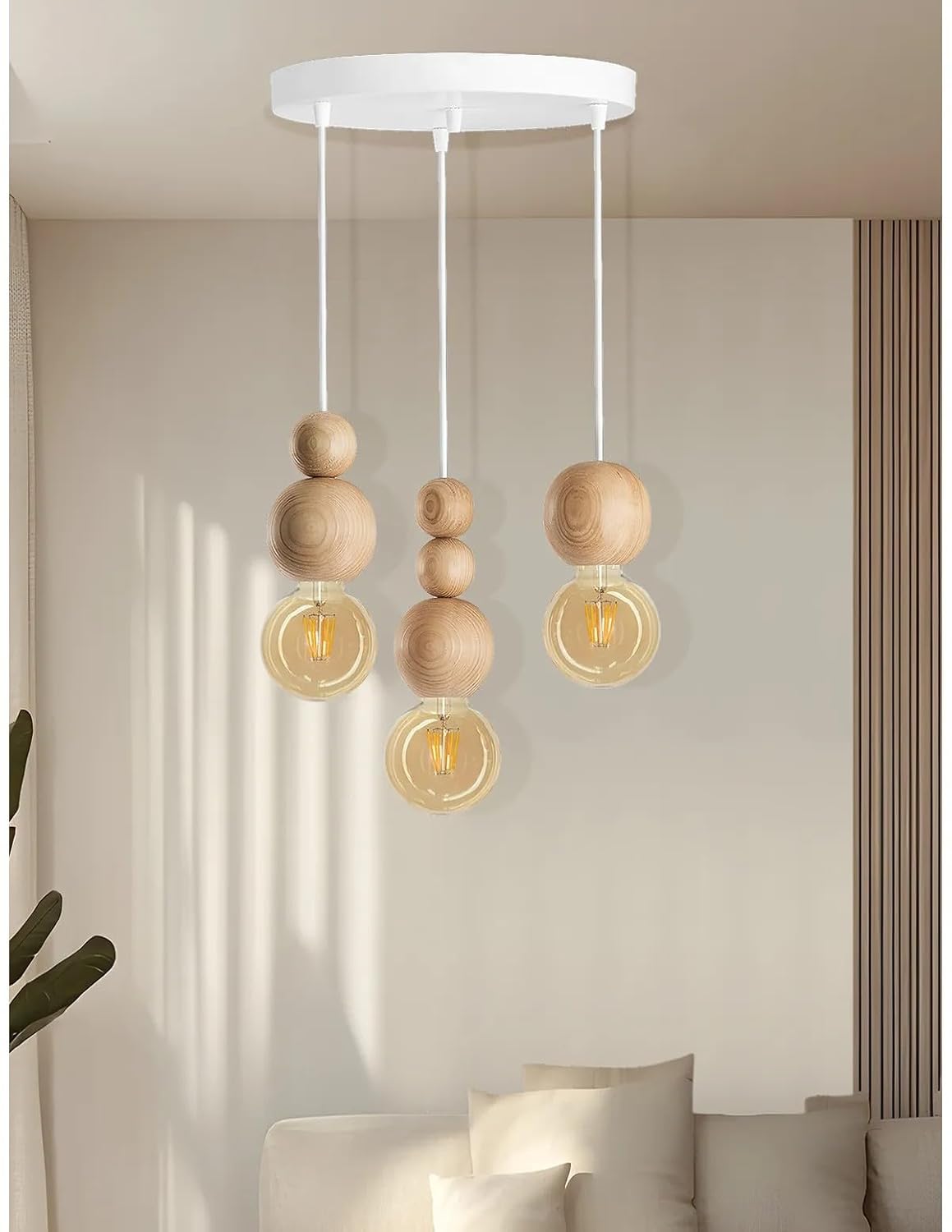 Ahşap Detaylı Modern Bohem Rustik Sarkıt Avize Şık Ve Doğal Tasarım Salon Oturma Odası (Beyaz-Ahşap)