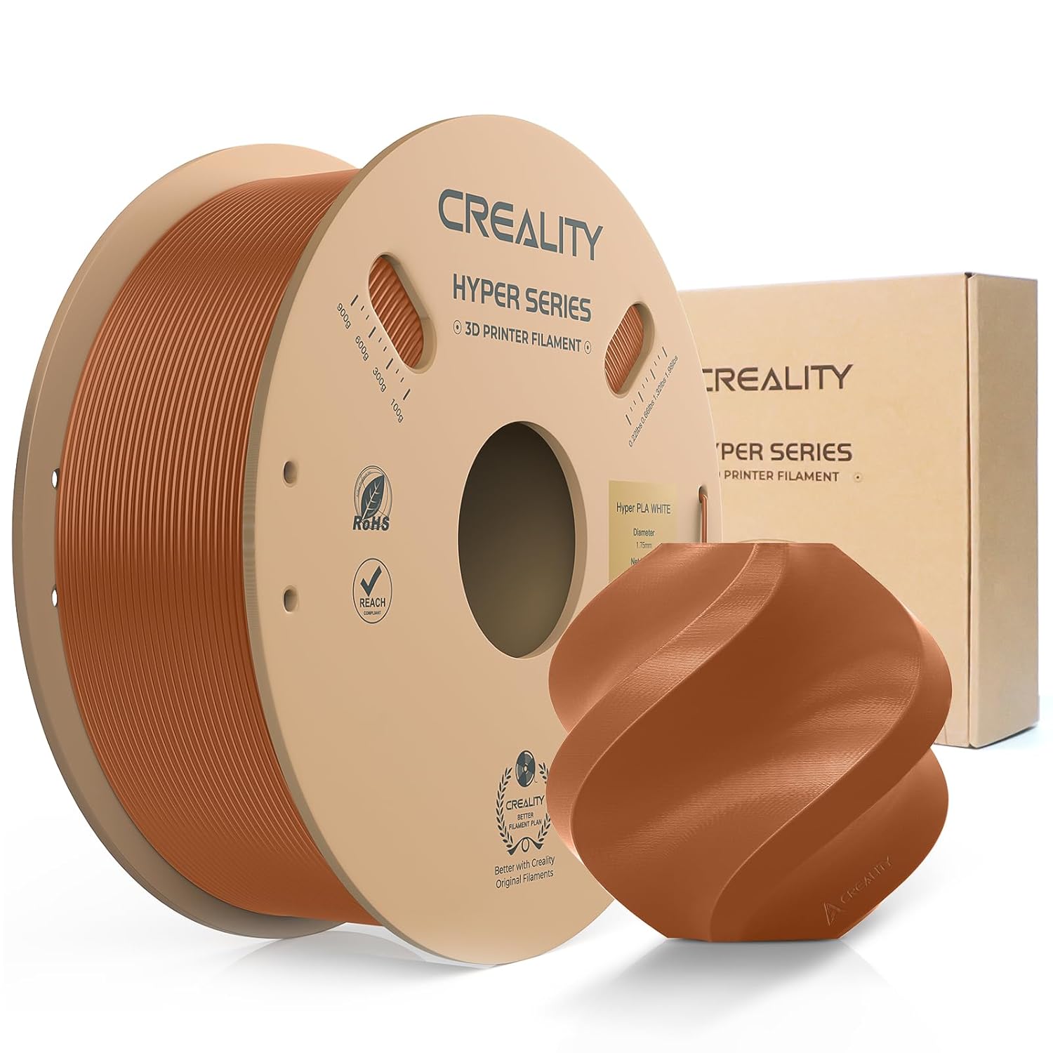 Creality PLA Filament Hyper 3D Yazıcı Filamenti 1,75 mm 1 kg: Yüksek Hızlı PLA 30-600 mm/s Boyut Hassasiyeti +/- 0,02 mm, Çoğu 3D Yazıcı için, Braun PLA