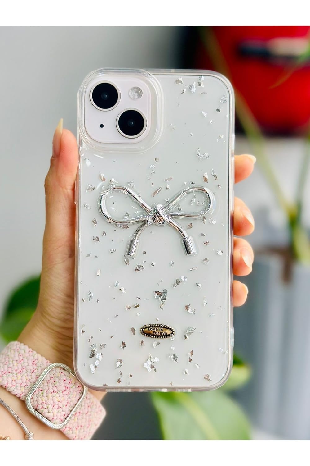Go Aksesuar Apple Iphone 13-14 - 15 ile Uyumlu Şeffaf Simli Epoksili Telefon Kılıfı