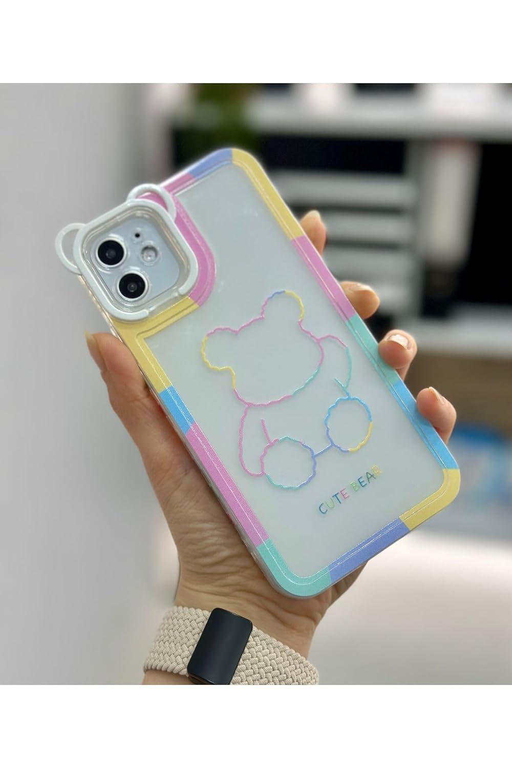 Go Aksesuar Iphone 11 Kılıf Köşeli Renkli Ayıcık Kamera Korumalı Kılıf