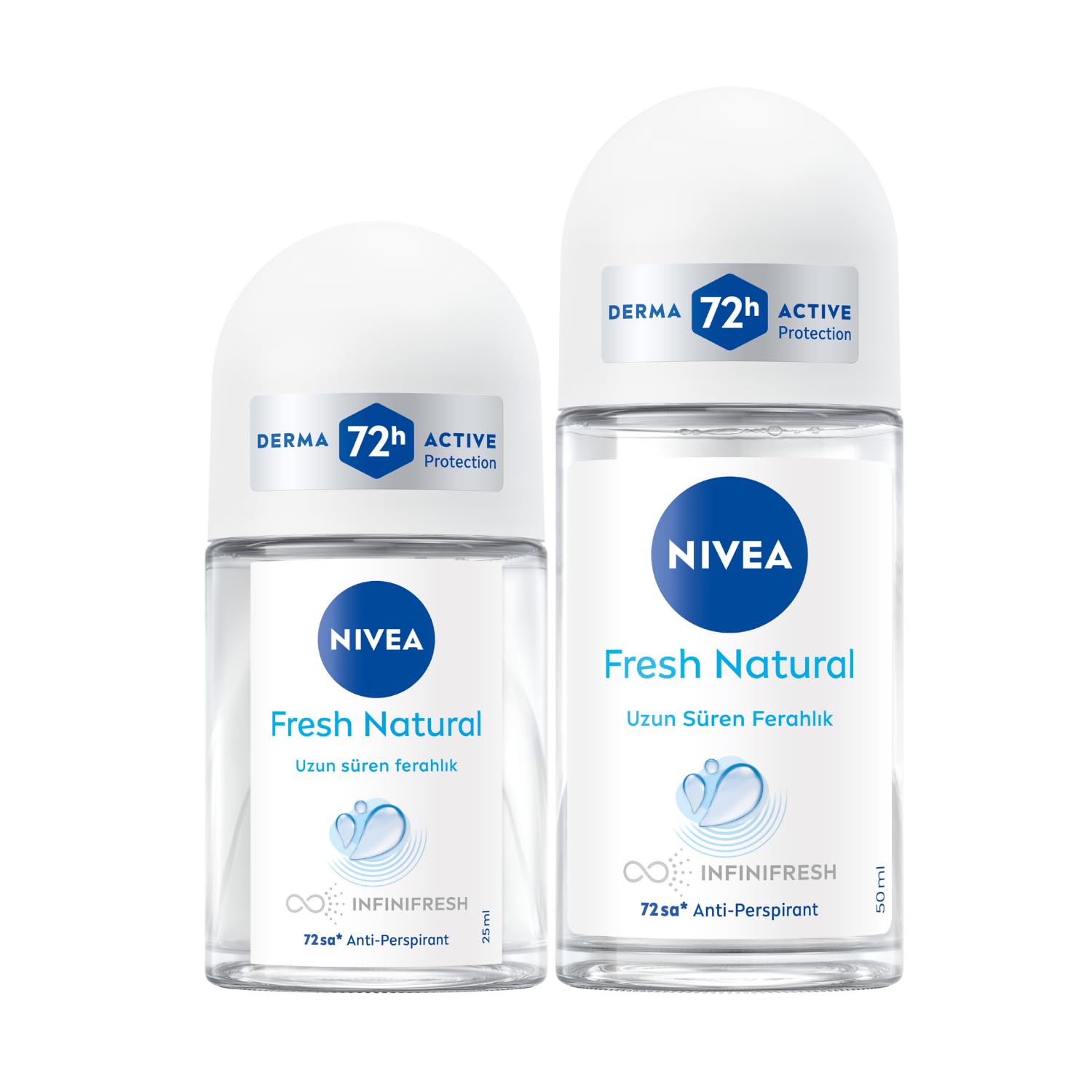 NIVEA Kadın Roll-on Deodorant Fresh Natural 50ml ve Mini Roll-on 25ml, 72 Saat Anti-perspirant Terlemeye Karşı Koruma