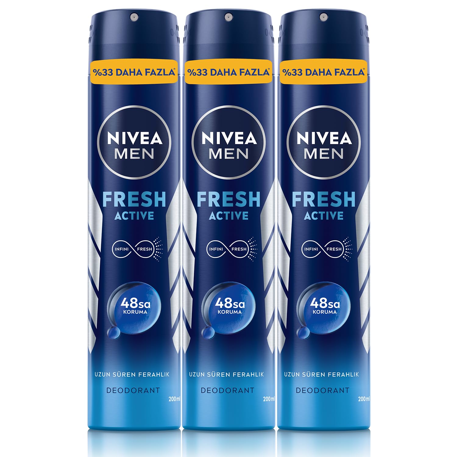 NIVEA MEN Erkek Sprey Deodorant Fresh Active 200ml, Ter Kokusuna Karşı 48Saat Koruma, X3 Adet, Avantajlı Boy