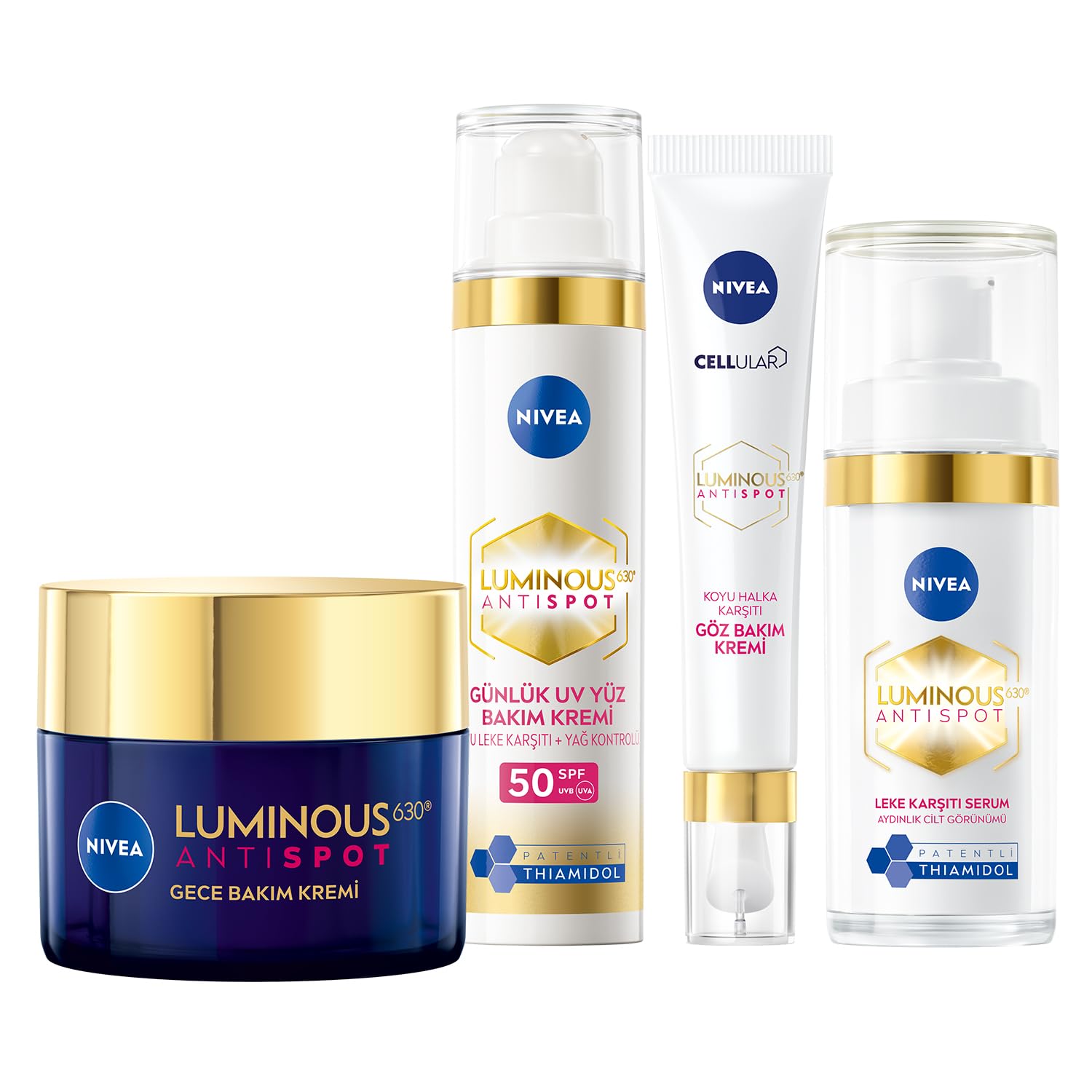 Nivea Luminous630 Leke Karşıtı Cilt Bakım Seti, Gündüz Yüz Kremi 50ml, Gece Kremi, Cilt Serumu, Göz Kremi