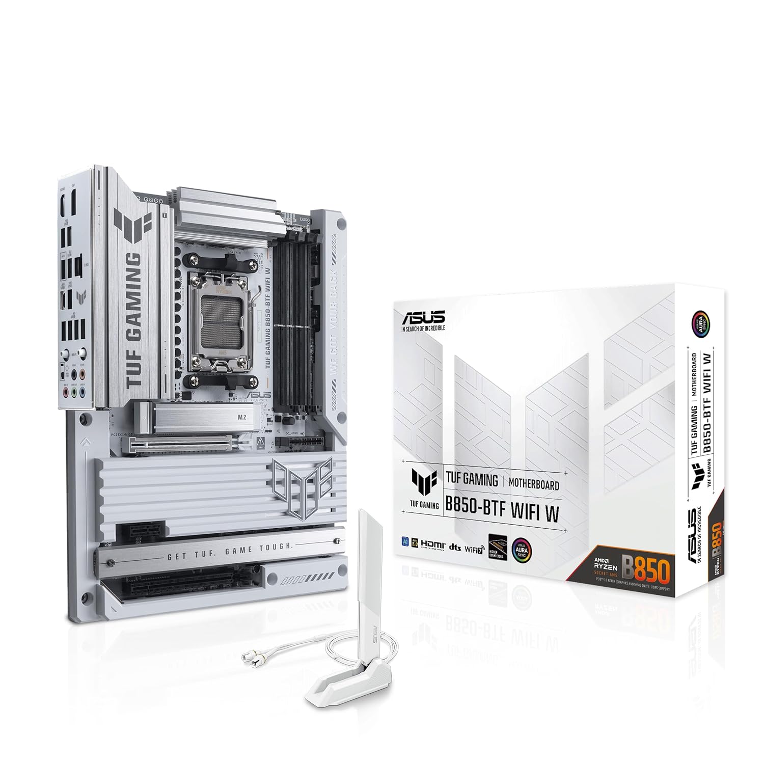 ASUS TUF GAMING B850-BTF WIFI W AMD B850 AM5 DDR5 8000 DP HDMI 3x M2 USB3.2 WiFi 7 + BT AURA RGB 2.5Gbit LAN ATX 14+2+1 Güç Aşamaları, Anakart Arkasına Konumlandırılan Kablo Bağlantıları