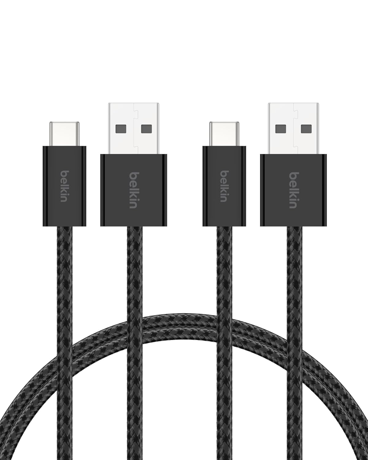 Belkin 2'li Örgülü USB-A - USB-C Kablo, 1,5 m, 15 W, Yumuşak, Esnek ve Hızlı Şarj Kablosu, iPhone 17 ve 16 Serisi, Galaxy S25, Pixel 10, iPad Pro ve Daha Fazlasıyla Uyumlu, Siyah
