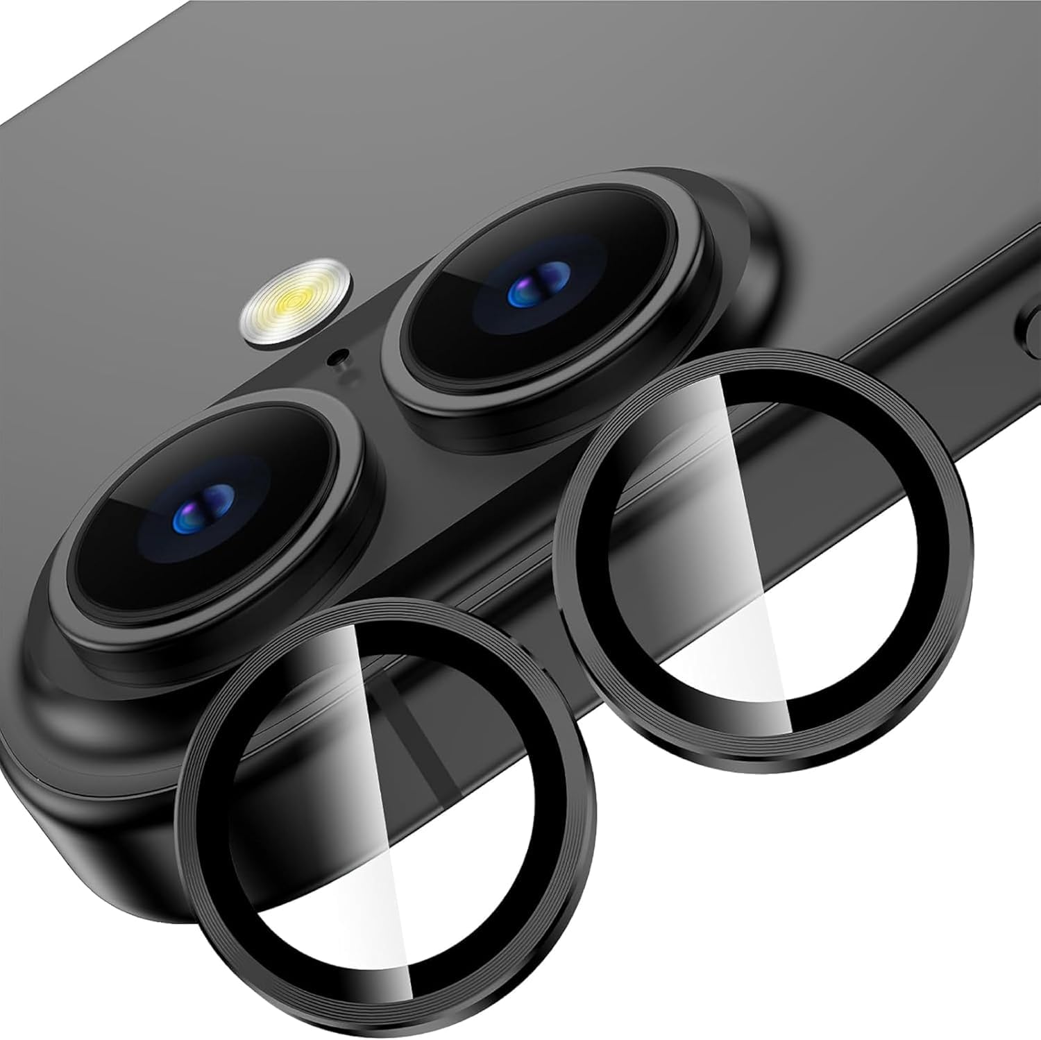 MADNOVA iPhone 16/16 Plus için Kamera Koruyucu İphone Alüminyum Alaşım Çerçeveli Tempered Glass iPhone Kamera Lens Koruyucu (SİYAH)