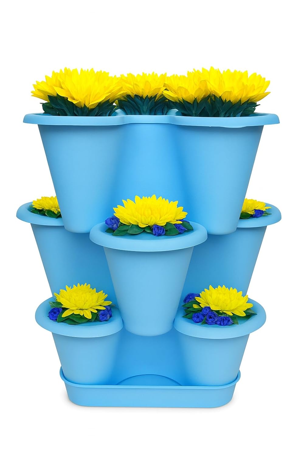 3 Katlı Şanslı Yonca Tasarımlı Dekoratif Saksı Seti, 26.5 x 26.5 cm, Çiçek ve Bitki Sebze Yetiştirme, Bahçe Salon Mutfak Saksı Seti (Açık Mavi)