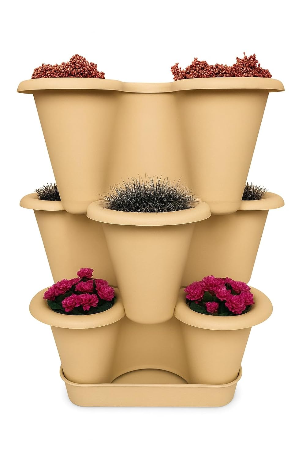 3 Katlı Şanslı Yonca Tasarımlı Dekoratif Saksı Seti, 26.5 x 26.5 cm, Çiçek ve Bitki Sebze Yetiştirme, Bahçe Salon Mutfak Saksı Seti (Bronz)