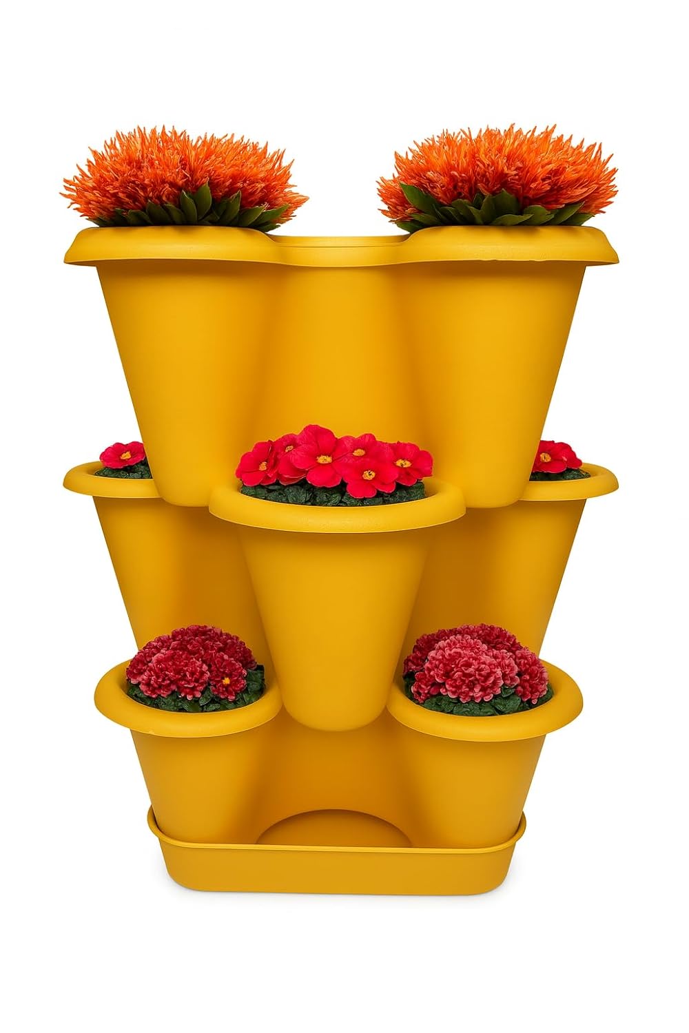 3 Katlı Şanslı Yonca Tasarımlı Dekoratif Saksı Seti, 26.5 x 26.5 cm, Çiçek ve Bitki Sebze Yetiştirme, Bahçe Salon Mutfak Saksı Seti (Altın)