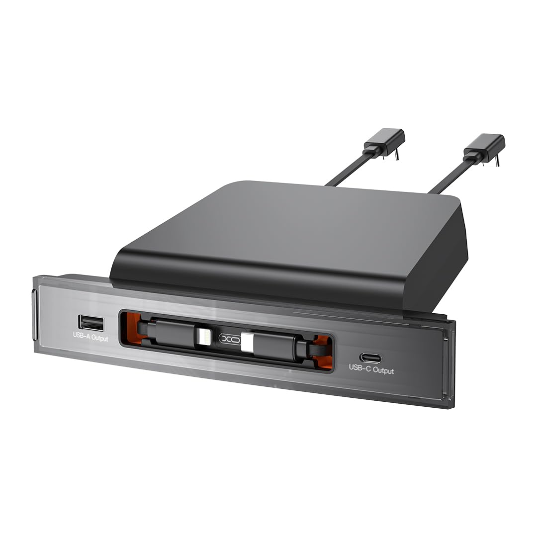 XO Simple is Beauty Tesla 3-Tesla Y İle Uyumlu USB Şarj Cihazı 2021/2024 Model Uyumlu Bağlantı Noktası, NB285, Orta Konsola Özel Üretim, 27W Lightning, 20W Type-C Kablo, Type-C ve USB Giriş, 4 Cihaza Kadar Şarj, Siyah