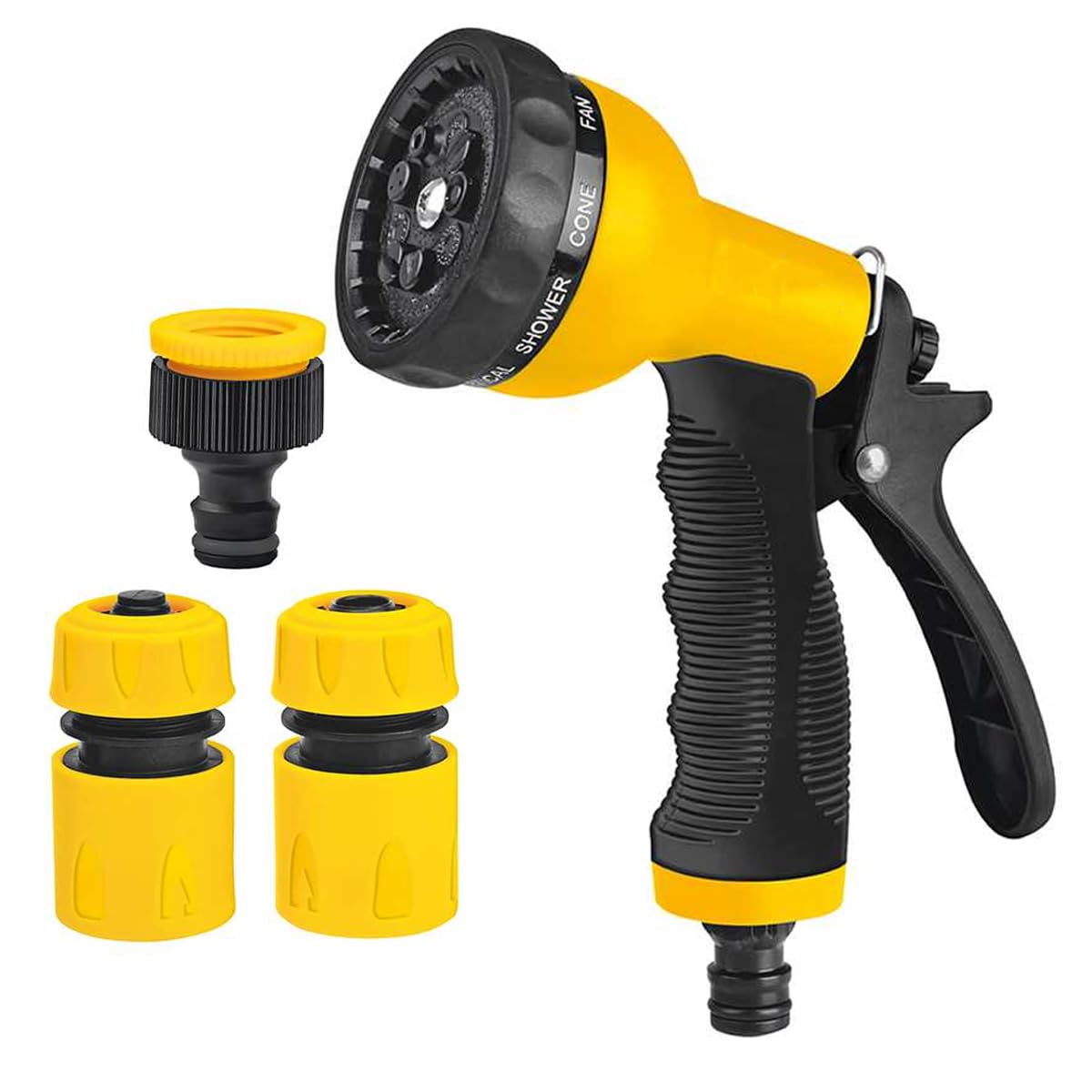 GüncelÇarşı 9 Fonksiyonlu Nozul Başlıklı Sulama Tabancası 4 Parça Set, Bahçe Sulama, Araç Yıkama, Dış Mekan Temizliği, Dayanıklı ve Ergonomik, Tak-Çıkar Hızlı Bağlantı Ayarlı Hortum Tabancası