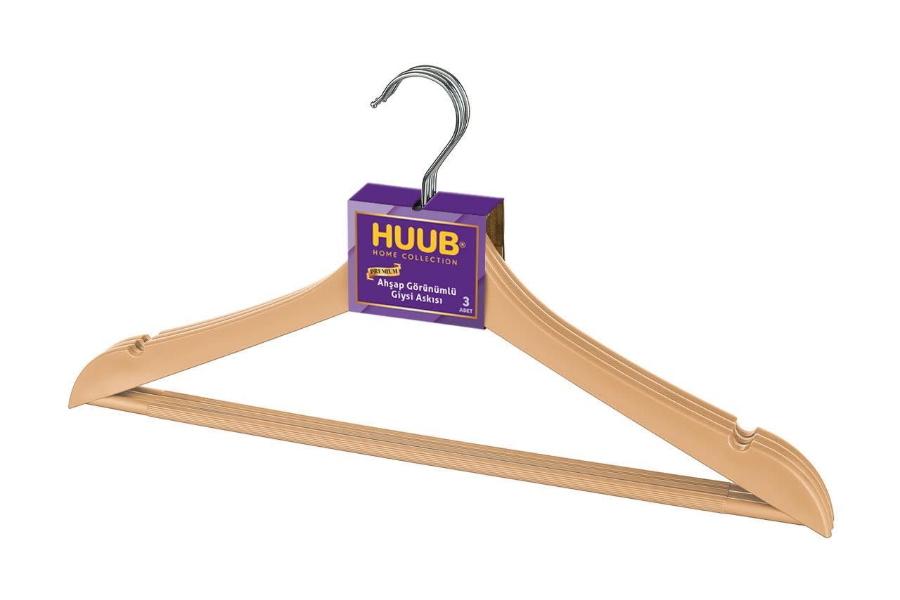 Ahşap Görünümlü Plastik Askı, Elbise Askısı, Gömlek Askısı, Pantolon Askısı, Tişört Askısı (9, BEJ)
