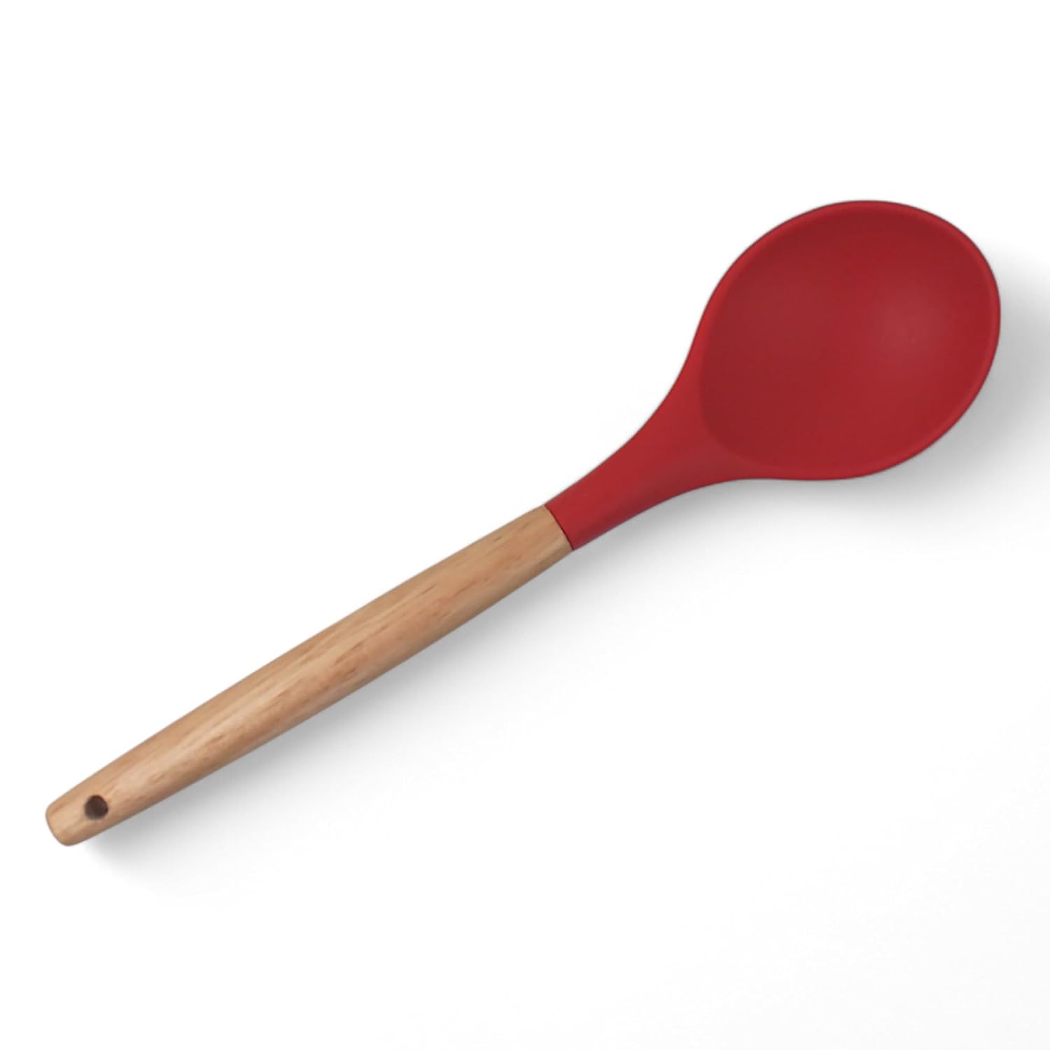 Deconox Bambu Saplı Silikon Servis Kaşığı, Bambu Uzun Silikon Servi Kaşığı 28cm 3 Renk Seçenekli, Yemeklerinizi Servis Etmek İçin Silikon Servis Kaşığı (KIRMIZI)