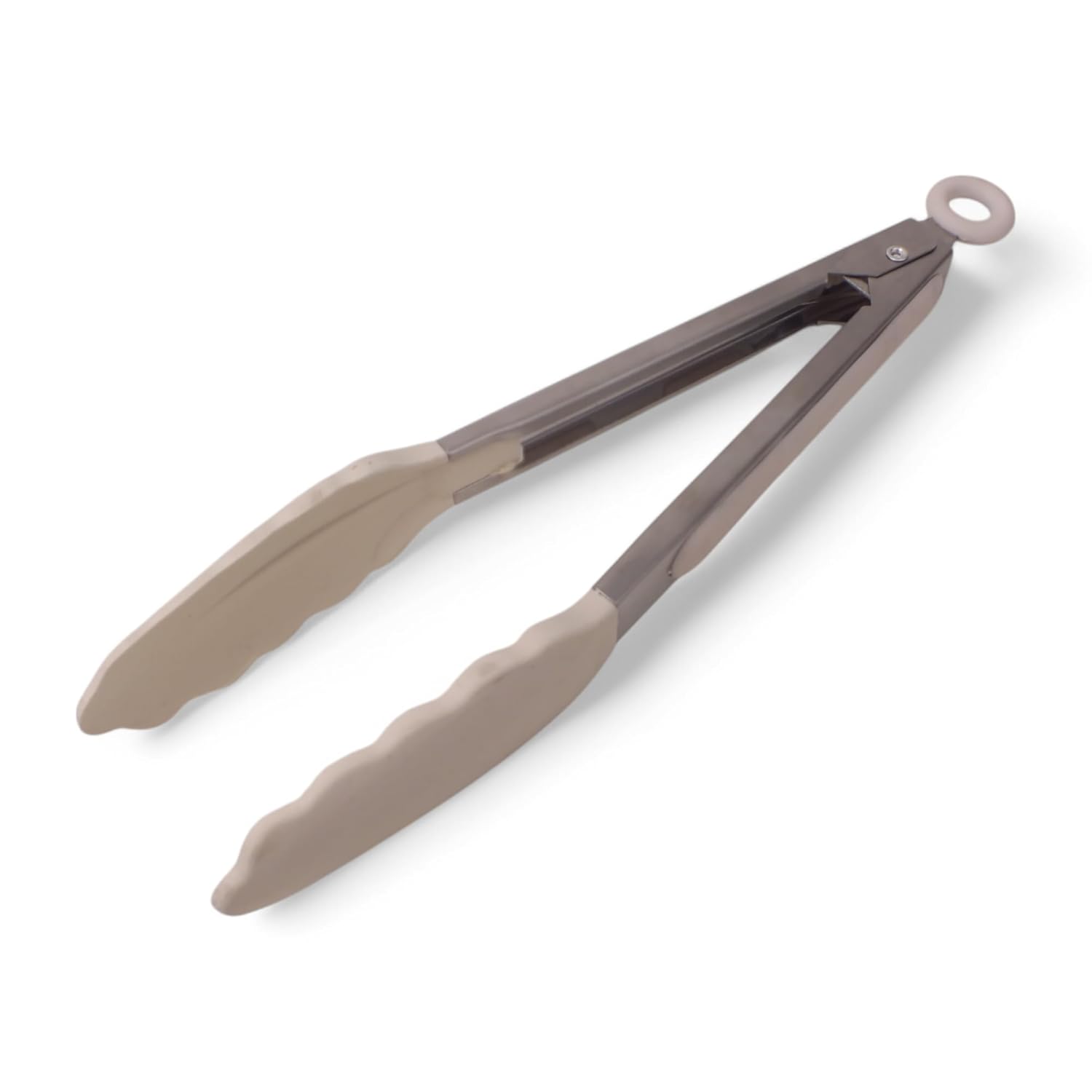 Deconox Mutfak Maşası Yemek Izgara Salata Barbekü Kızartma Maşası, Isıya Dayanıklı Paslanmaz Çelik Saplı Silikon Yemek Maşası 3 Renk Seçeneği (Gri-Krem-Bej) (KREM)