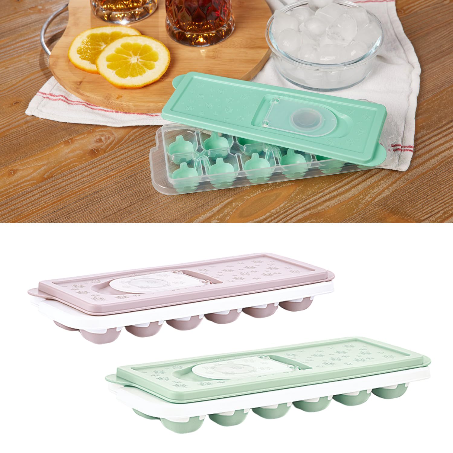 Deconox 2 Adet Silikon Tabanlı Buzluk, 12'li Buz Kalıbı, Buz Kalıbı, Pratik ve Esnek Silikon Tabanlı Buzluk Seti - İçeceklerinizi Serin Tutun!