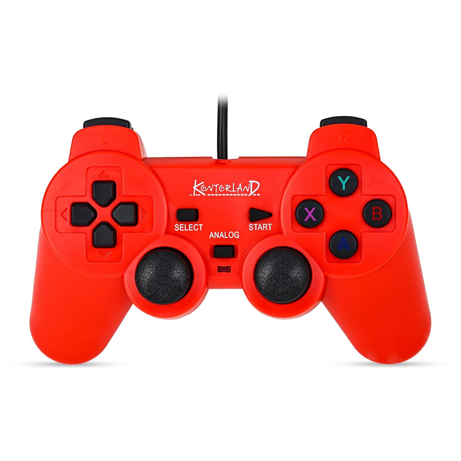 Kontorland Kablolu PC Gamepad – D-Input & X-Input Destekli Çift Titreşimli USB Oyun Kolu (Kırmızı)