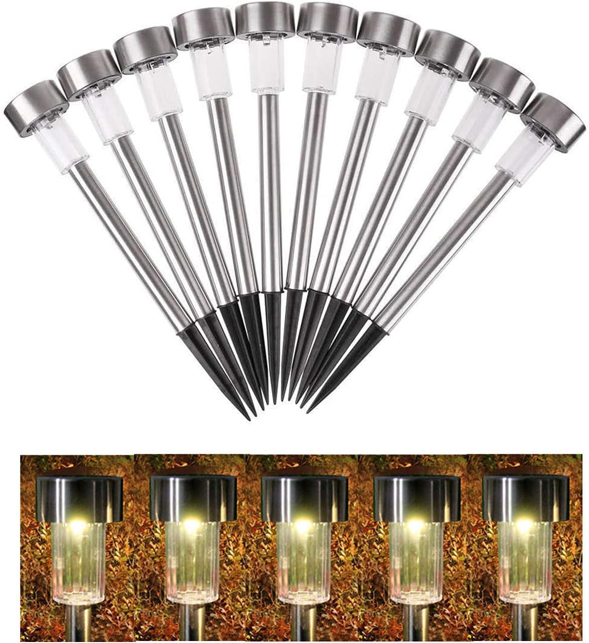 ROBEVE Solar Bahçe Lambası 10’lu Set Direk Aydınlatma – Güneş Enerjili LED Işık, Su Geçirmez, Dış Mekan Aydınlatması, Kolay Kurulum, Enerji Tasarruflu, Modern Tasarım