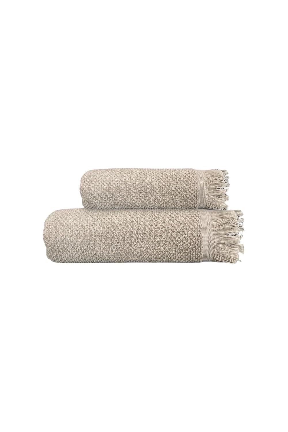 2'li Bej Jelena Havlu Seti%100 Pamuk - 1 Adet El Havlusu 50x90 ve 1 Adet Banyo Havlusu 70x140