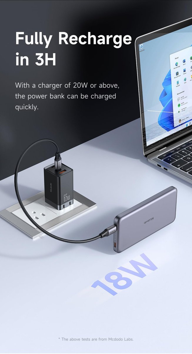 Mcdodo MC-3781 20W 10000MAH Metal Ultra İnce PowerBank Siyah