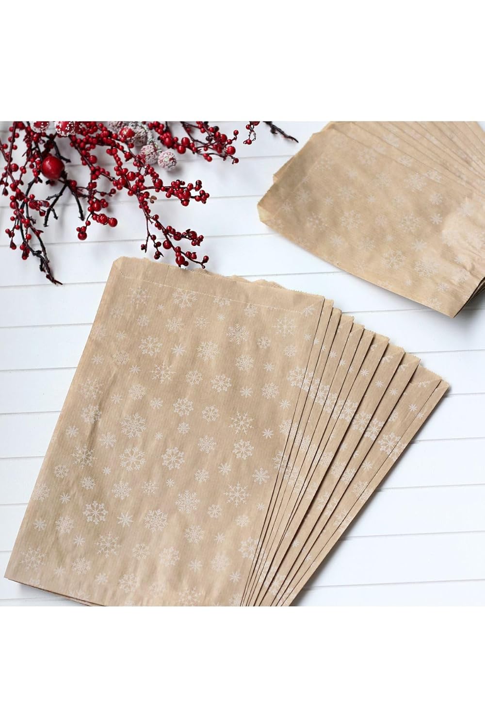 Bimotif Kar Desenli Kese Kağıdı, Kraft-Beyaz 18X30 Cm - 40 Adet