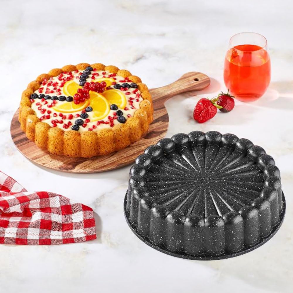 Deconox Thermo Döküm Gövdeli Keskin Tart ve Kek Kalıbı 28cm, Dilimli ve Döküm, Siyah Granit Benekli Pişirme Kabı, Kolay Çıkarma, Dayanıklı Alüminyum Alaşım