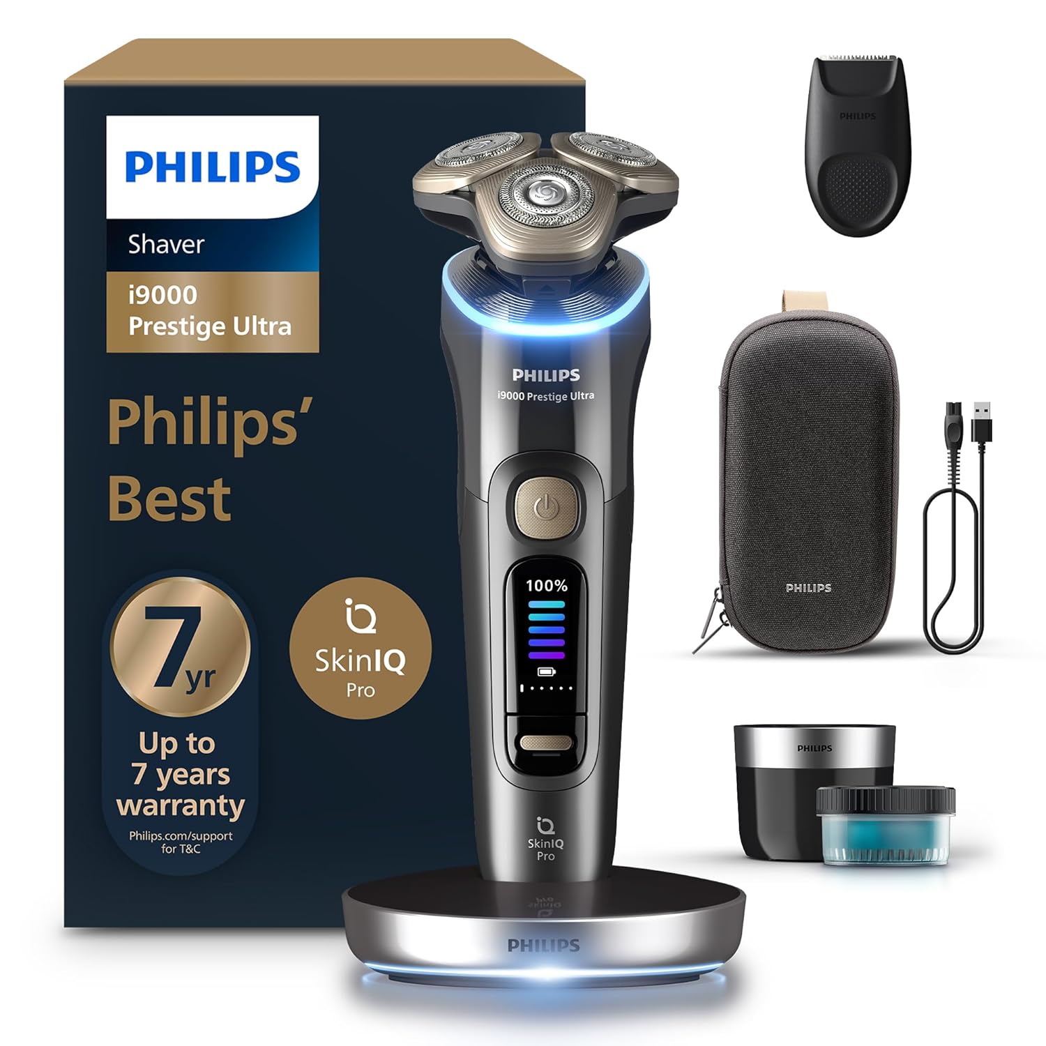 Philips i9000 Ultra Prestige Islak ve Kuru Tıraş Makinesi, SkinIQ Pro, 360° Hassas Başlıklar, Şarj Standı, Temizleme Ünitesi ve Seyahat Çantası Hediyeli, XP9402/31