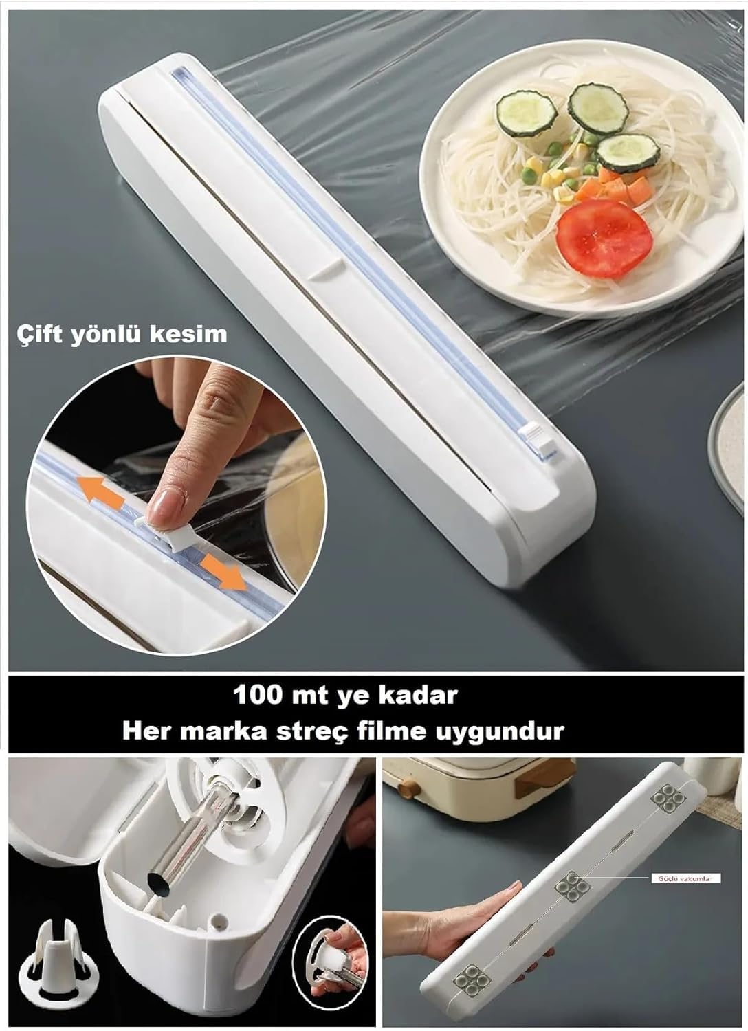 Orret Home Streç Film Kesici Görünmez Sürgülü Bıçaklı, Paslanmaz Mekanizma, Alüminyum Folyo ve Plastik Film Uyumlu, Tezgah Üstü Kullanım için Pratik Kesme Aparatı