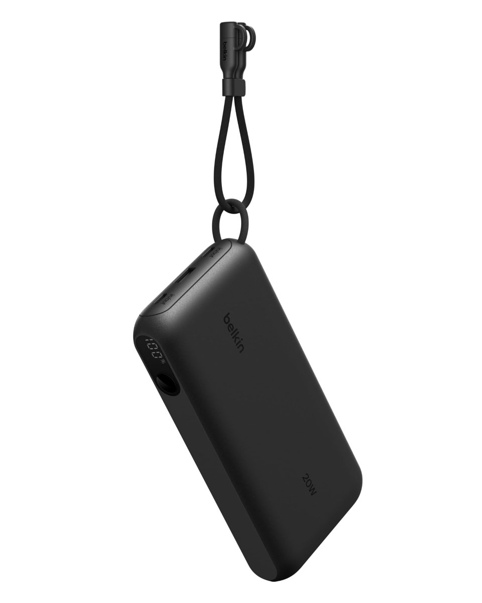 Belkin Taşınabilir Şarj Cihazı, 20.000 mAh USB-C Powerbank, 2 USB-C ve 1 USB-A Port, Dijital Pil Göstergesi, iPhone 16 Serisi, Samsung Galaxy S25, Pixel 9, iPad ve Dahası için 20 W Şarj, Siyah