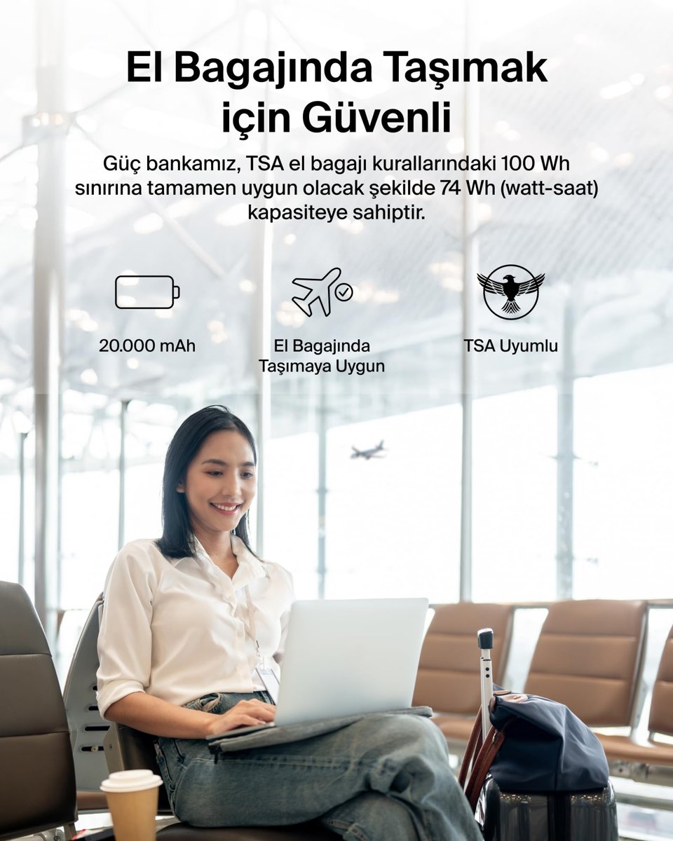 Belkin Taşınabilir Şarj Cihazı, 20.000 mAh USB-C Powerbank, 2 USB-C ve 1 USB-A Port, Dijital Pil Göstergesi, iPhone 16 Serisi, Samsung Galaxy S25, Pixel 9, iPad ve Dahası için 20 W Şarj, Siyah