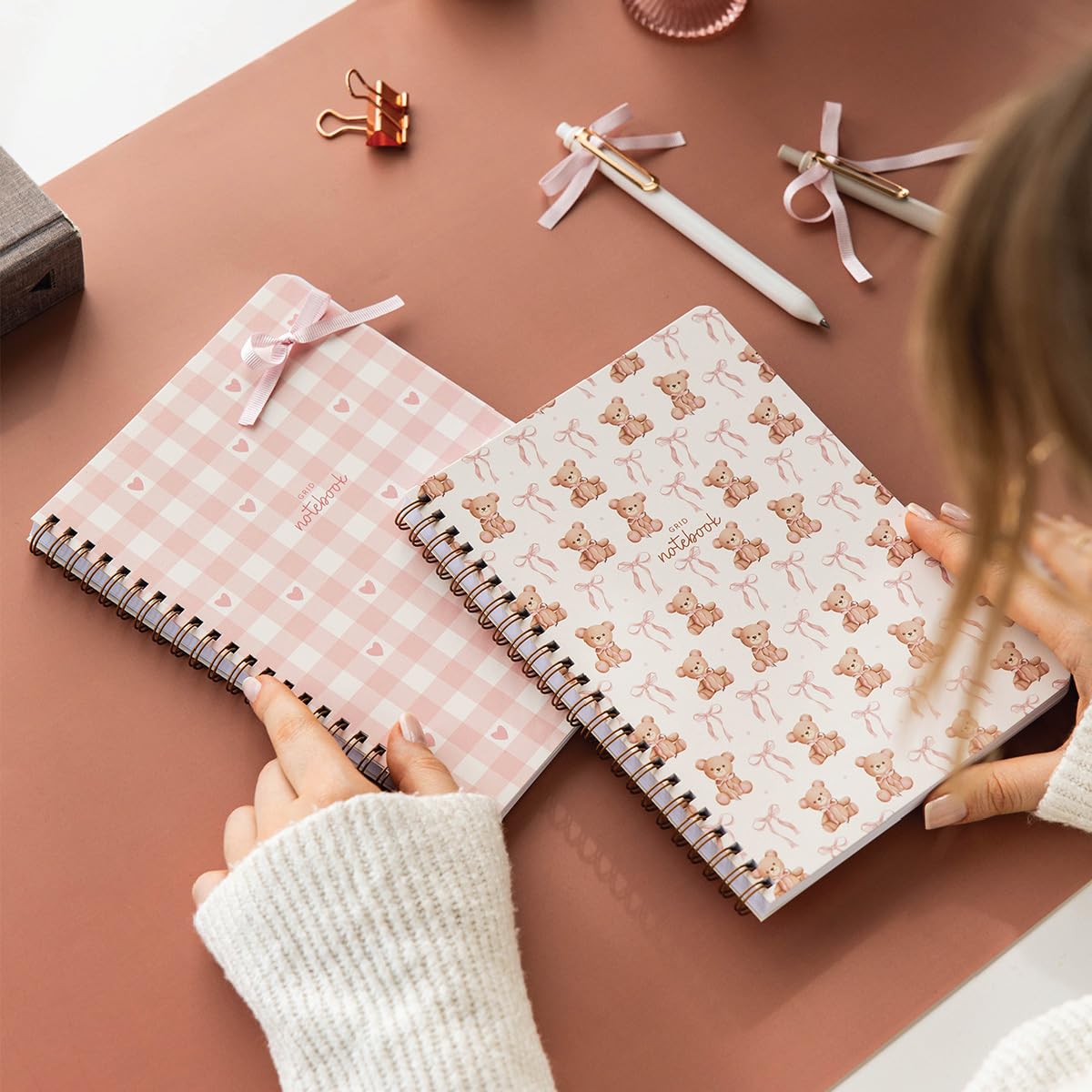 A5 Spiralli Karton Kapak 2’li Set Kareli Okul Defteri 80 yaprak, Ders Programlı Ayıcık