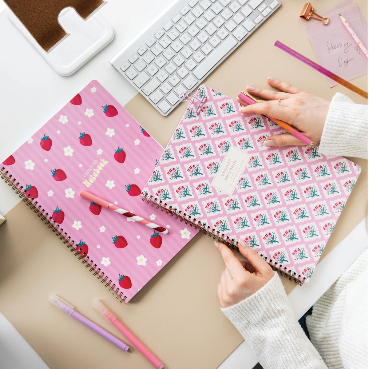 PAPERORA A4 Spiralli Karton Kapak 2’li Set Düz Çizgisiz Okul Defteri 80 yaprak, Ders Programlı Çilek