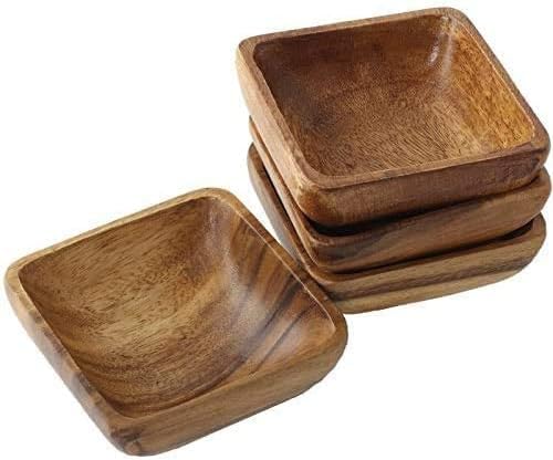 Orret Home El Yapımı Akasya Ağacı 6’lı Ahşap Çerezlik ve Kahvaltılık Seti – 11 cm Yuvarlak Doğal Ahşap Sunum Kaseleri, Şık ve Fonksiyonel Mutfak Sunum Gereçleri (Kare)