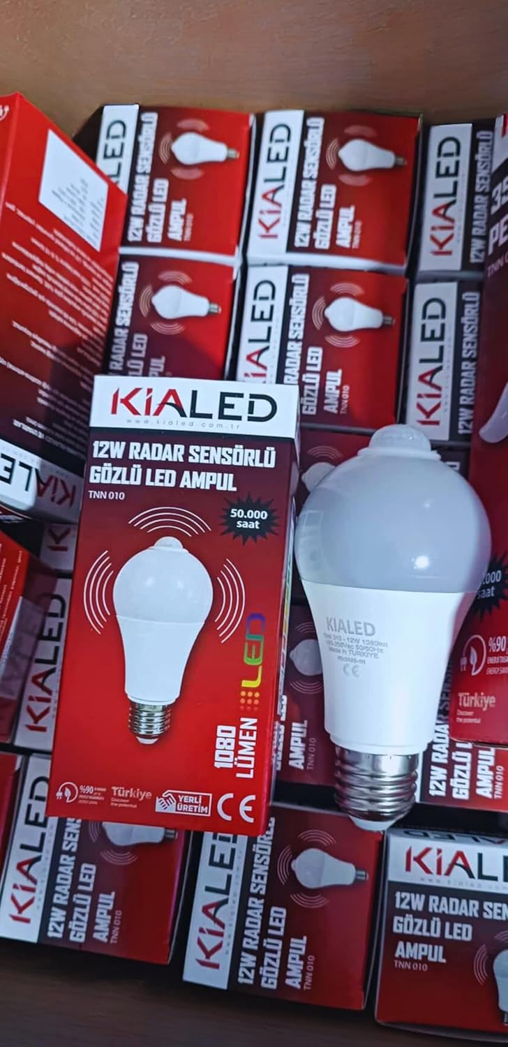 Kialed 12W Radar Sensörlü LED Ampul, E27 Duy, 50.000 Saat Ömür, Beyaz