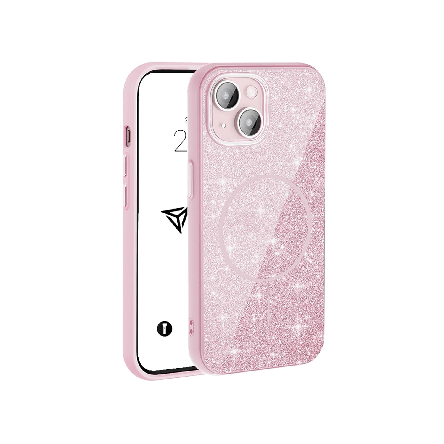 Babilden iPhone Kılıf M-safe Şarj Özellikli Parlayan Simli Sararmaz Kılıf (Pembe, iPhone 13)