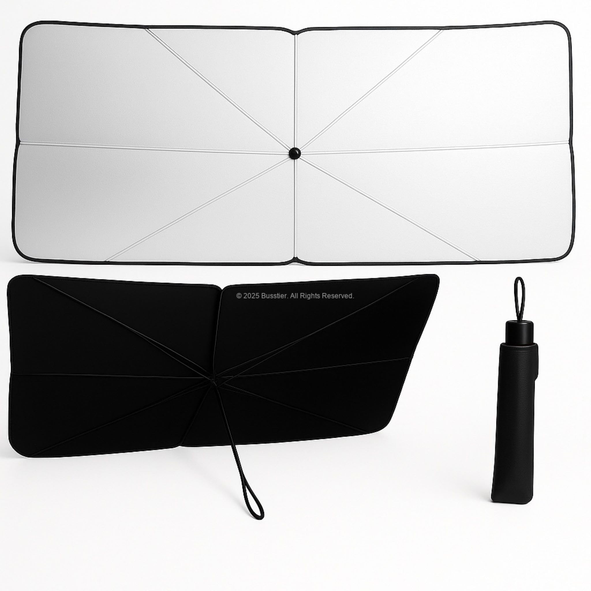 Busstier Katlanabilir Şemsiye Tipi Araba Ön Cam Güneşliği, 140 x 80 cm, UV Koruma, Isı Yalıtımı, Tüm Araçlarla Uyumlu, Taşınabilir ve Kolay Kurulumlu