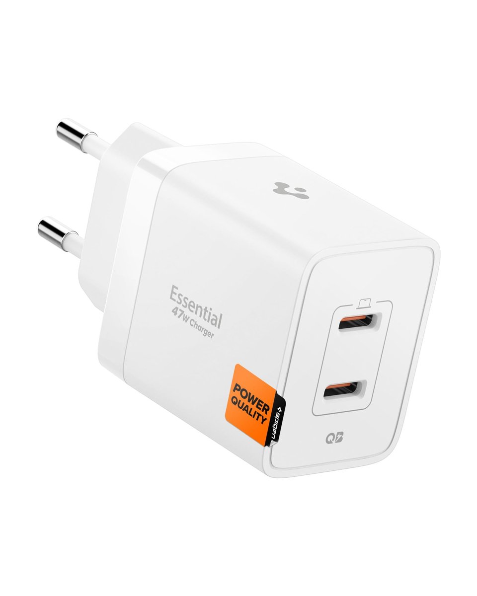 Spigen 47W USB-C 2 Port Mini Hızlı Şarj Aleti PPS 2.0 Super Hızlı Şarj GaN Pro Isı Düşürücü Güç Adaptörü Akım Koruma iPhone & Android & iPad & MacBook Type-C Beyaz - ACH08707 (Spigen TR Garantili)