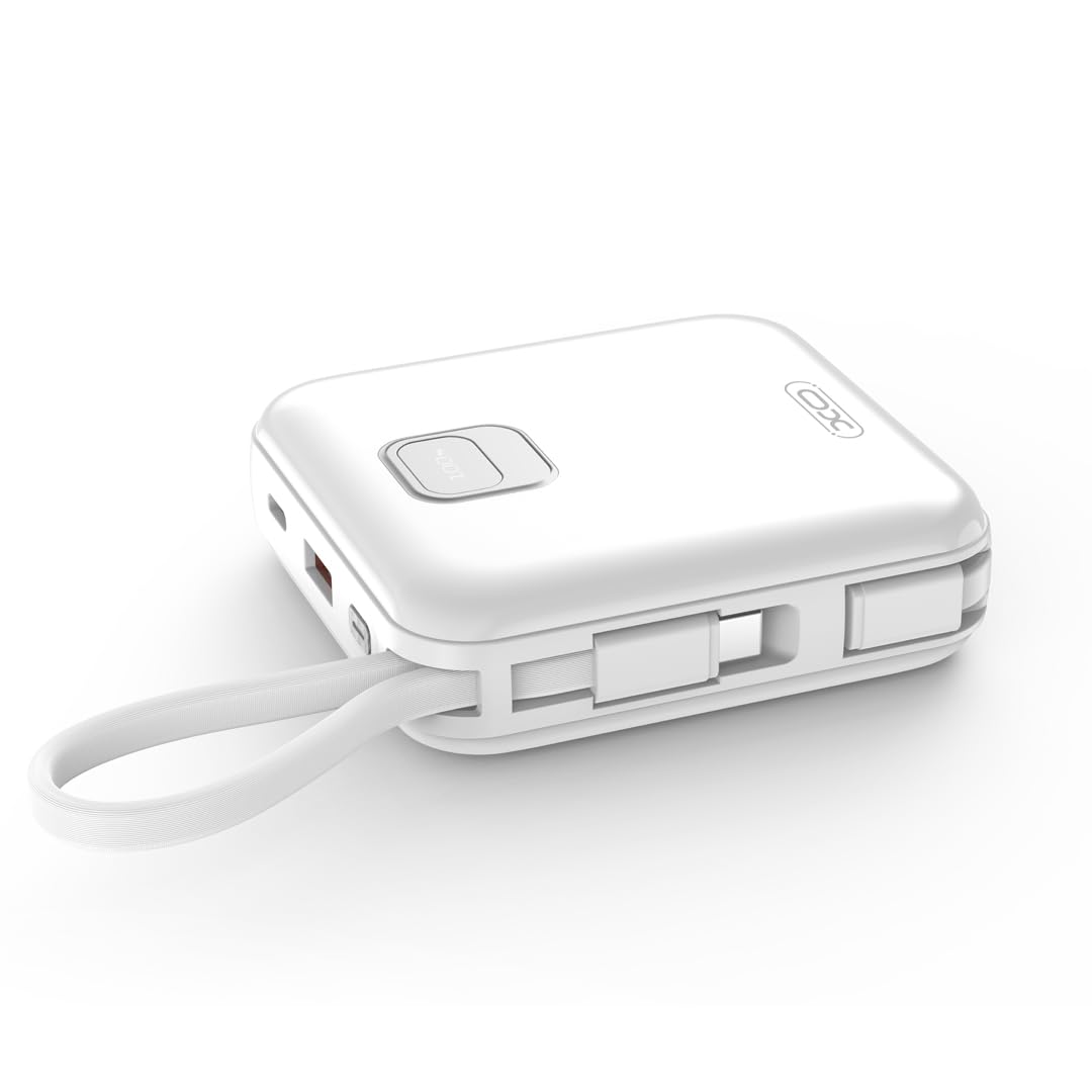XO Simple is Beauty PR235 Hızlı Şarj Powerbank 10000 mAh, 22.5W PD, Dahili Type-C ve Lightning Kablolu, 4 Port Hızlı Şarj, Dijital Ekranlı (Beyaz)